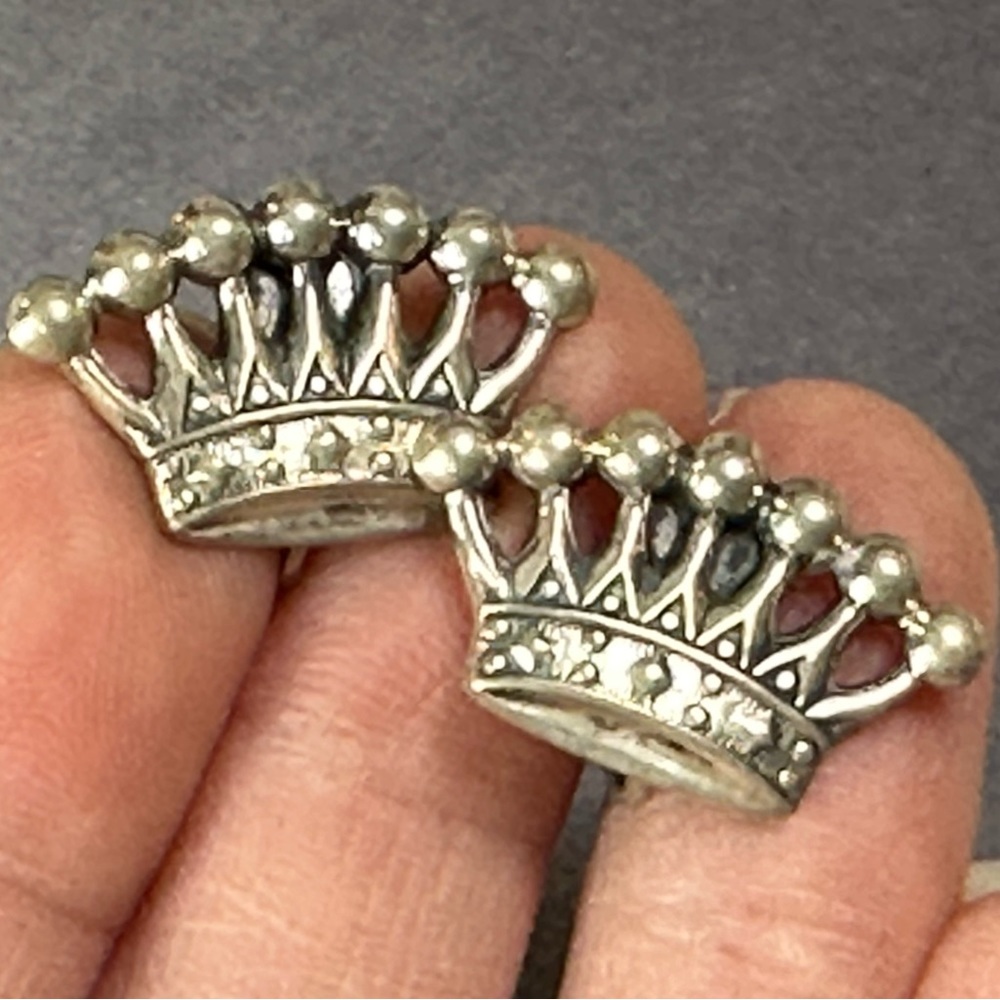 1930s VINTAGE!! RARE!! STERLING SILVER SCREW BACK CROWN EARRINGS OS MARKED